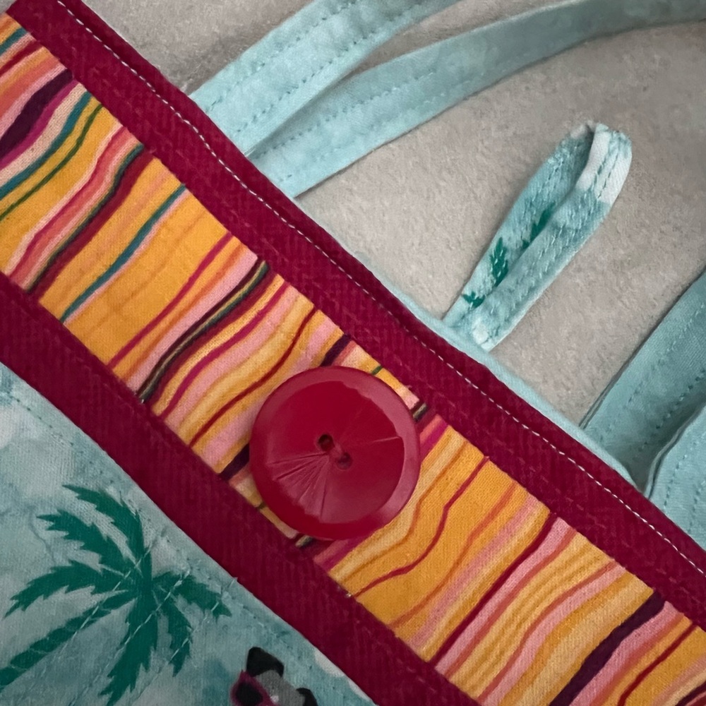 HAND SEWN Mini Tote Bag Tropical Surfing Dogs Print. 
All Fabric
Button Closure - Picture 3 of 8